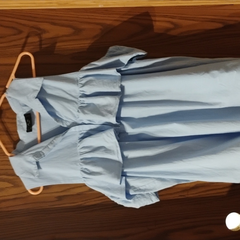 Armani Exchange Blue cold shoulder 100% Cotton collared blouse